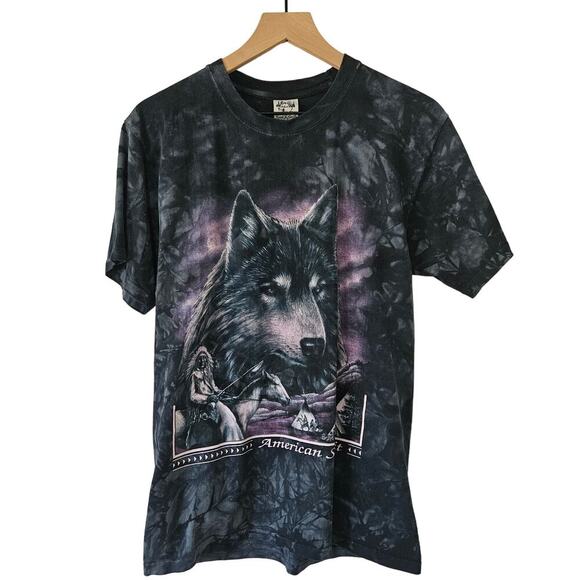 Back To Earth Tie Dye Wolf American Spirit Short Sleeve Tee M Black Purple‎ - Picture 1 of 4
